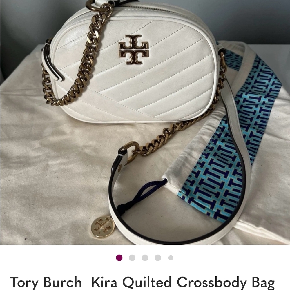Tory Burch White Quilted Crossbody Bag